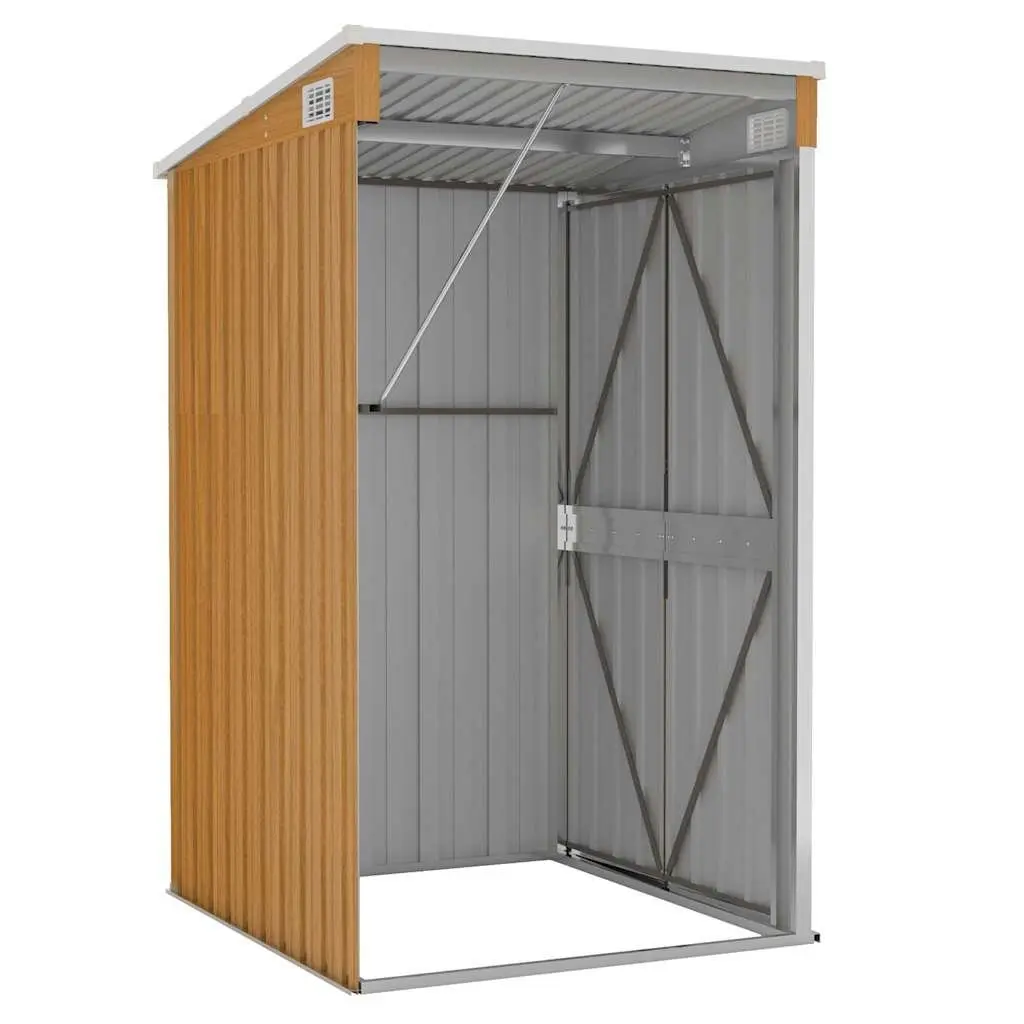 Brown Galvanised Steel Wall-mounted Outdoor Garden Shed with Double Opening Doors 118W x 100D x 178H cm