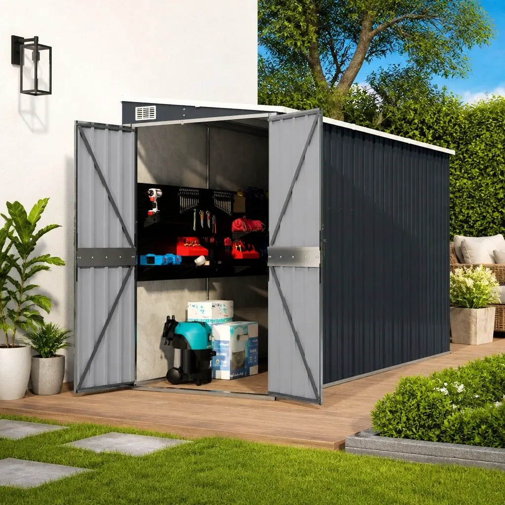 Wall-mounted Garden Shed Outdoor Storage Anthracite Galvanised Steel 118 x 288 x 178 cm