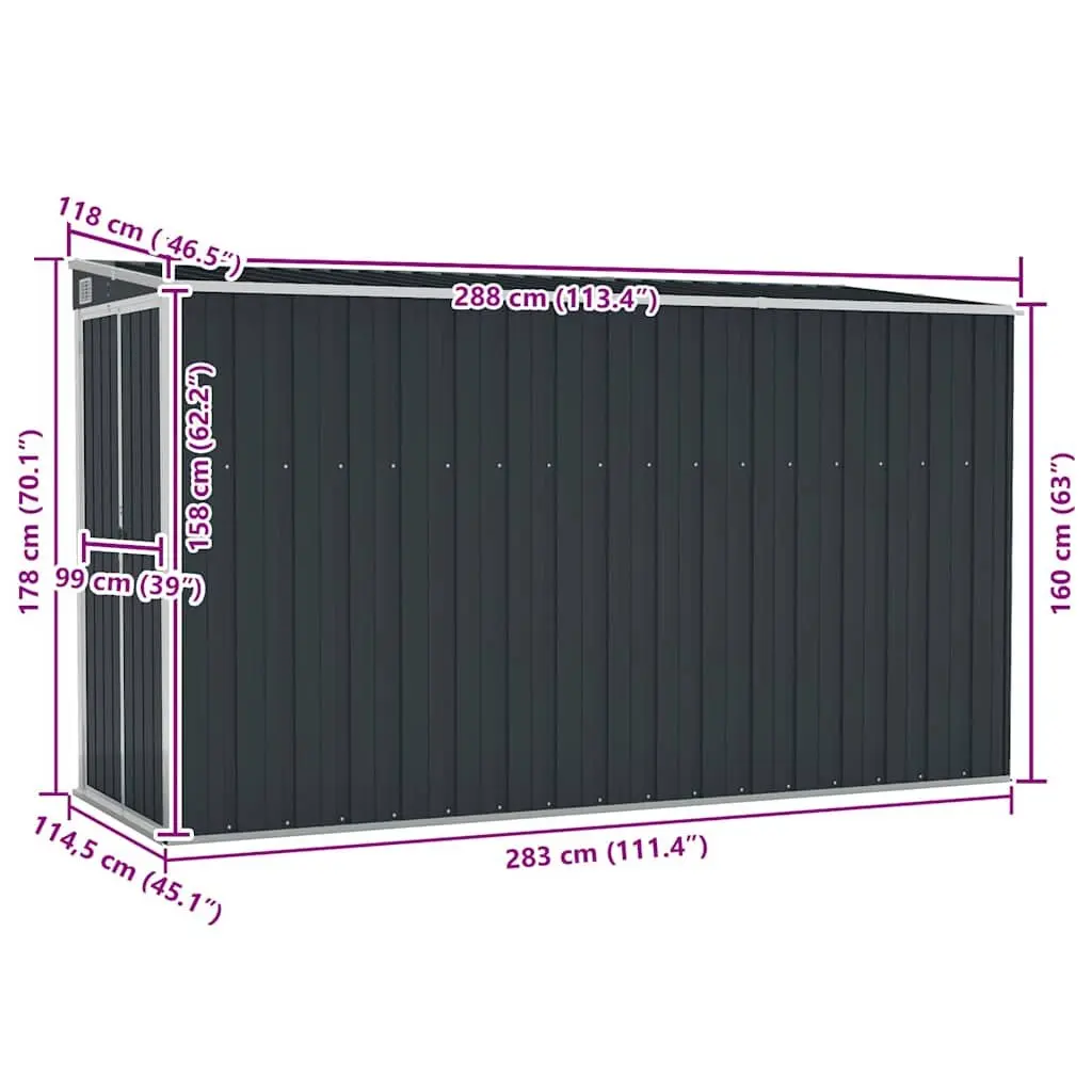 Wall-mounted Garden Shed Outdoor Storage Anthracite Galvanised Steel 118 x 288 x 178 cm
