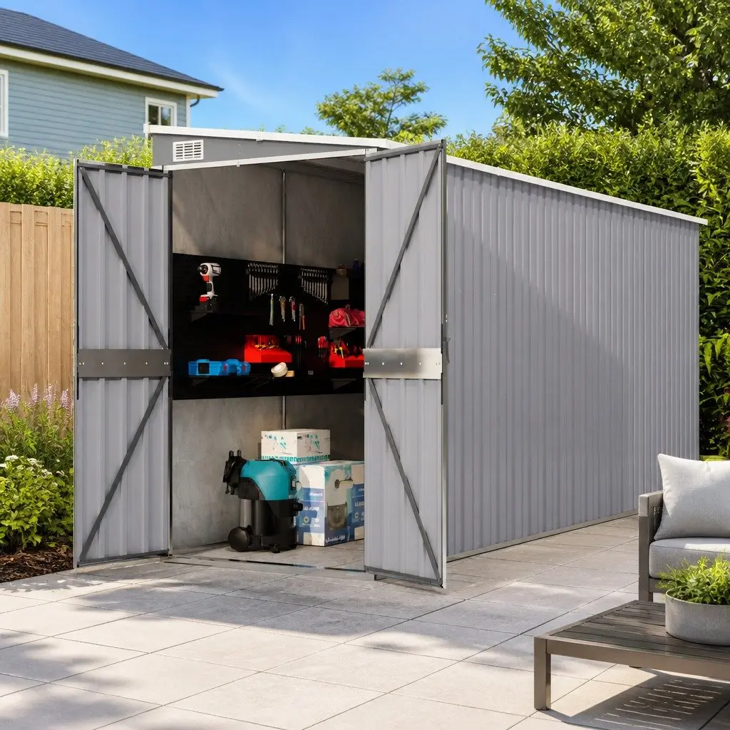 Wall-mounted Garden Shed Storage Outdoor Grey Galvanised Steel 118 x 382 x 178 cm