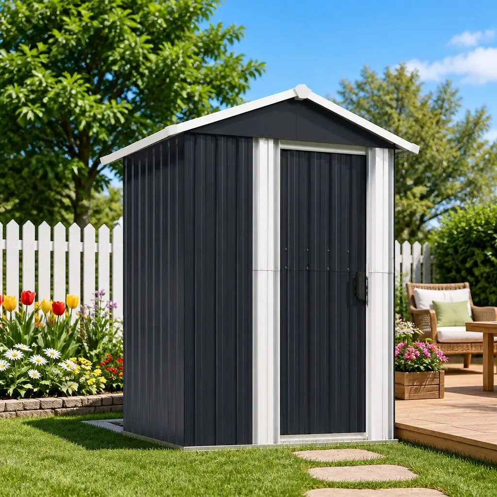 Garden Shed Outdoor Storage Tool House Anthracite Galvanised Steel 126 x 97.5 x 177 cm