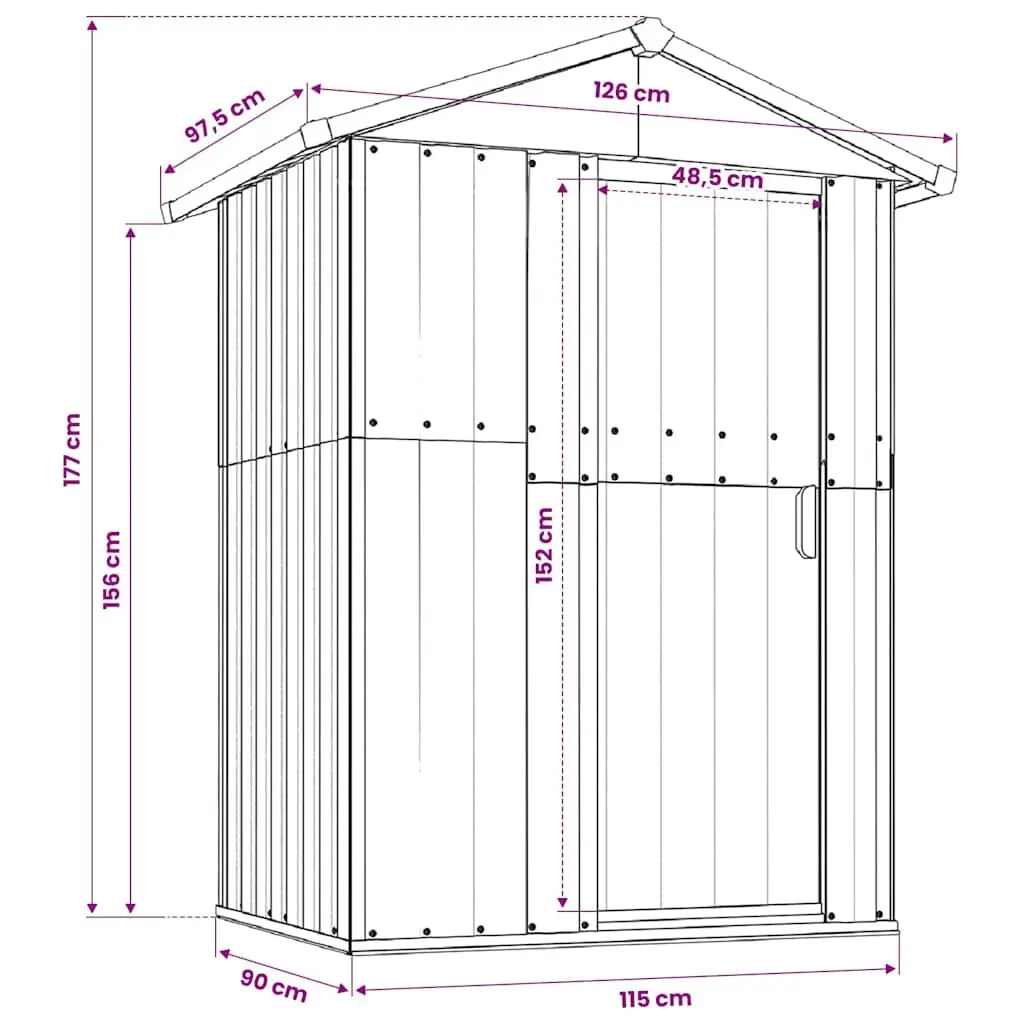 Brown Galvanised Steel Garden Shed Outdoor Storage Tool House 126x97.5x177cm