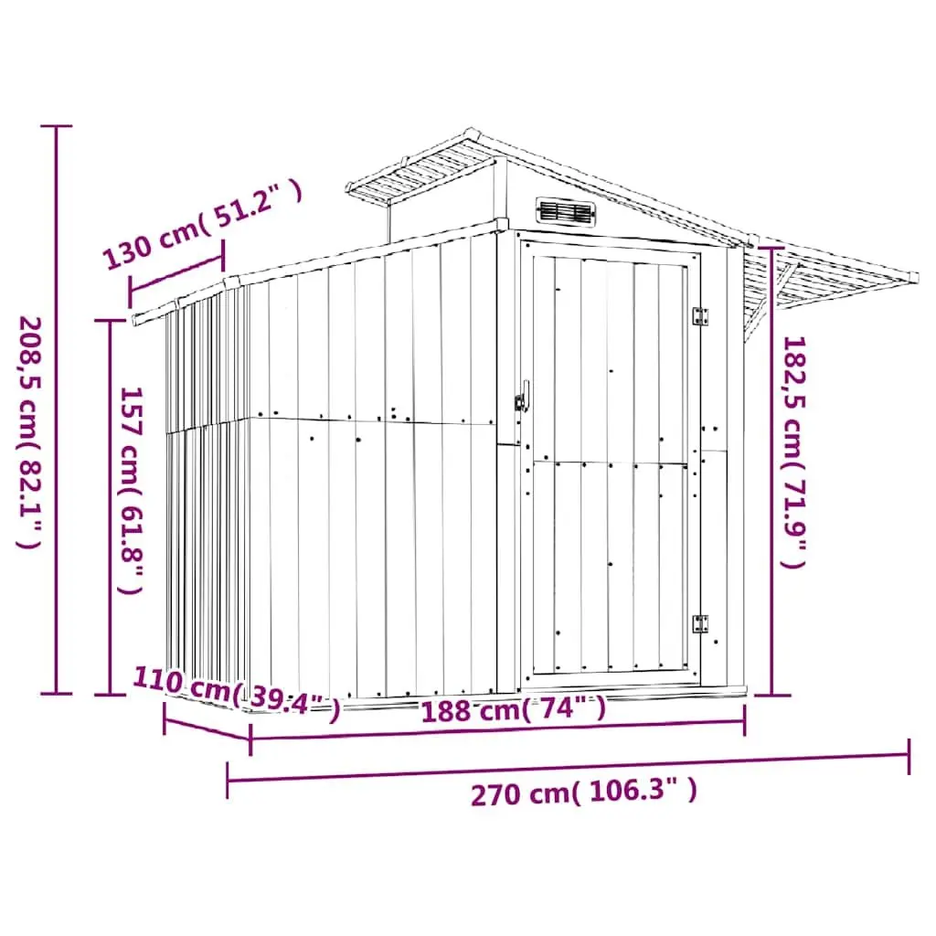 Garden Shed Outdoor Storage Grey 270x130x208.5 cm Galvanised Steel