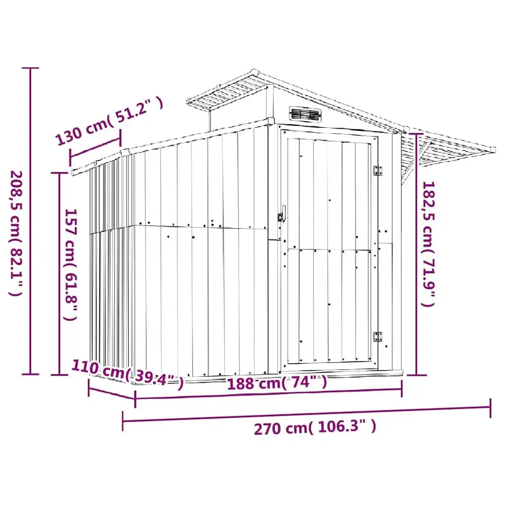 Garden Shed Outdoor Storage Tool House Galvanised Steel 270x130x208.5cm
