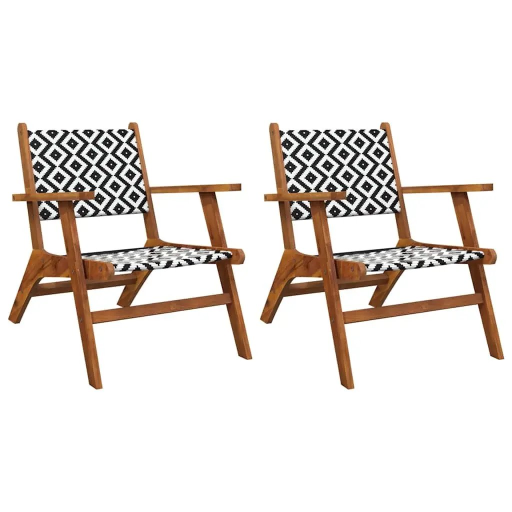 Outdoor Patio Set Acacia Wood Rattan Garden Chairs 2 Pieces Brown