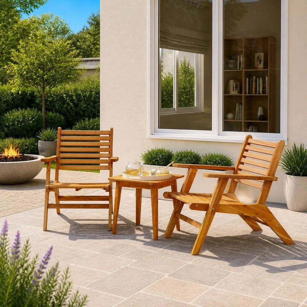 Outdoor Garden Chairs Patio Seating 2 Piece Solid Wood Acacia Brown