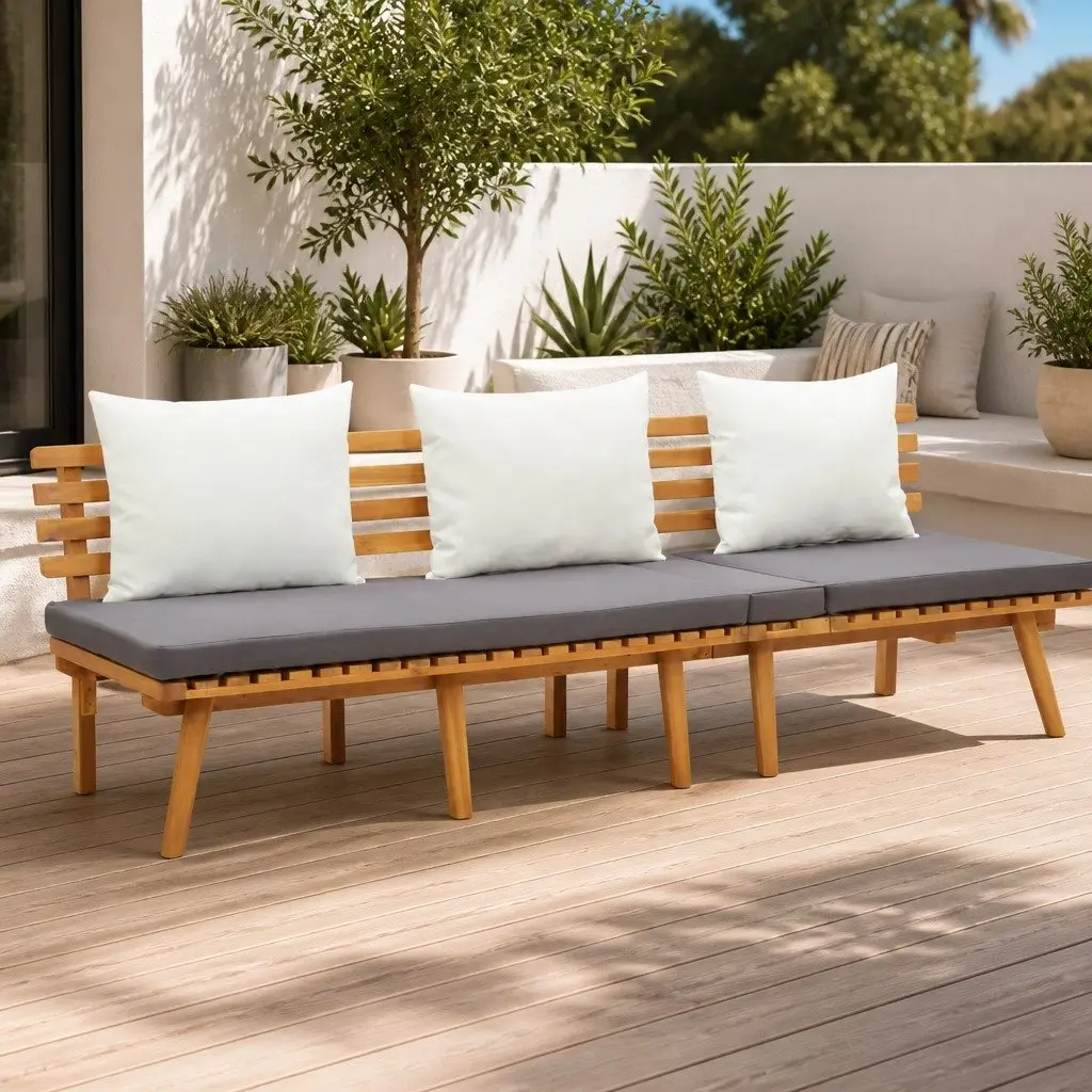 Garden Day Bed Outdoor Lounger 200x65cm Solid Wood Patio Furniture Grey