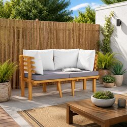 2-Seater Garden Sofa: Grey Acacia Wood with Cushions