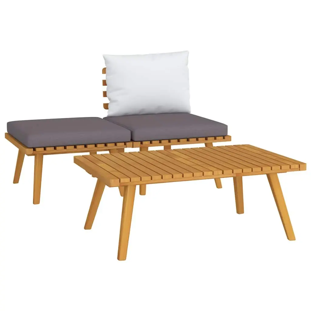 3 Piece Outdoor Lounge Set for Patio Garden Solid Wood with Grey Cushions