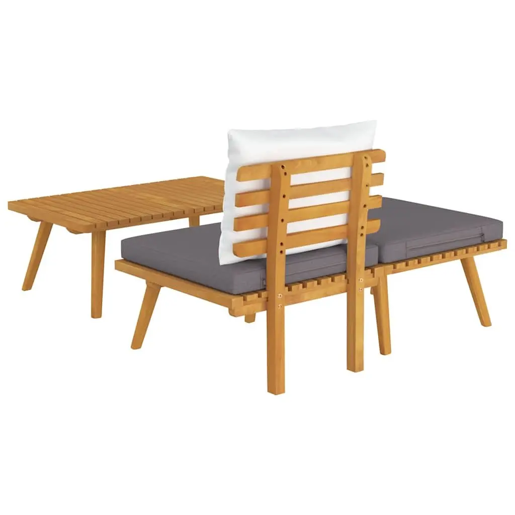 3 Piece Outdoor Lounge Set for Patio Garden Solid Wood with Grey Cushions