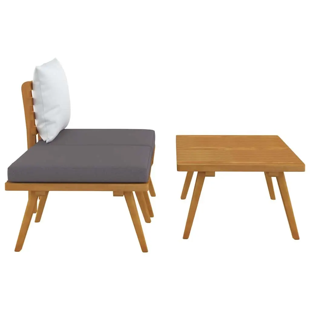 3 Piece Outdoor Lounge Set for Patio Garden Solid Wood with Grey Cushions