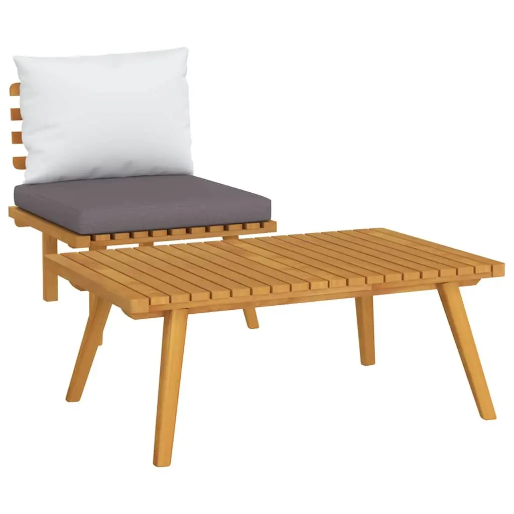 2 Piece Outdoor Garden Lounge Set Grey Cushions Solid Wood Patio Sectional Sofa