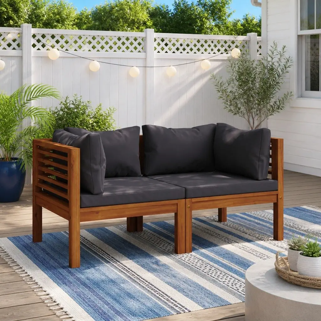 Outdoor Corner Sectional Sofa Set for Garden 2 Piece Grey Cushions
