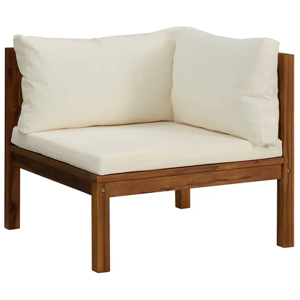 Outdoor Corner Sofa Set Garden Seating 2 Piece Solid Acacia Wood with White Cushions