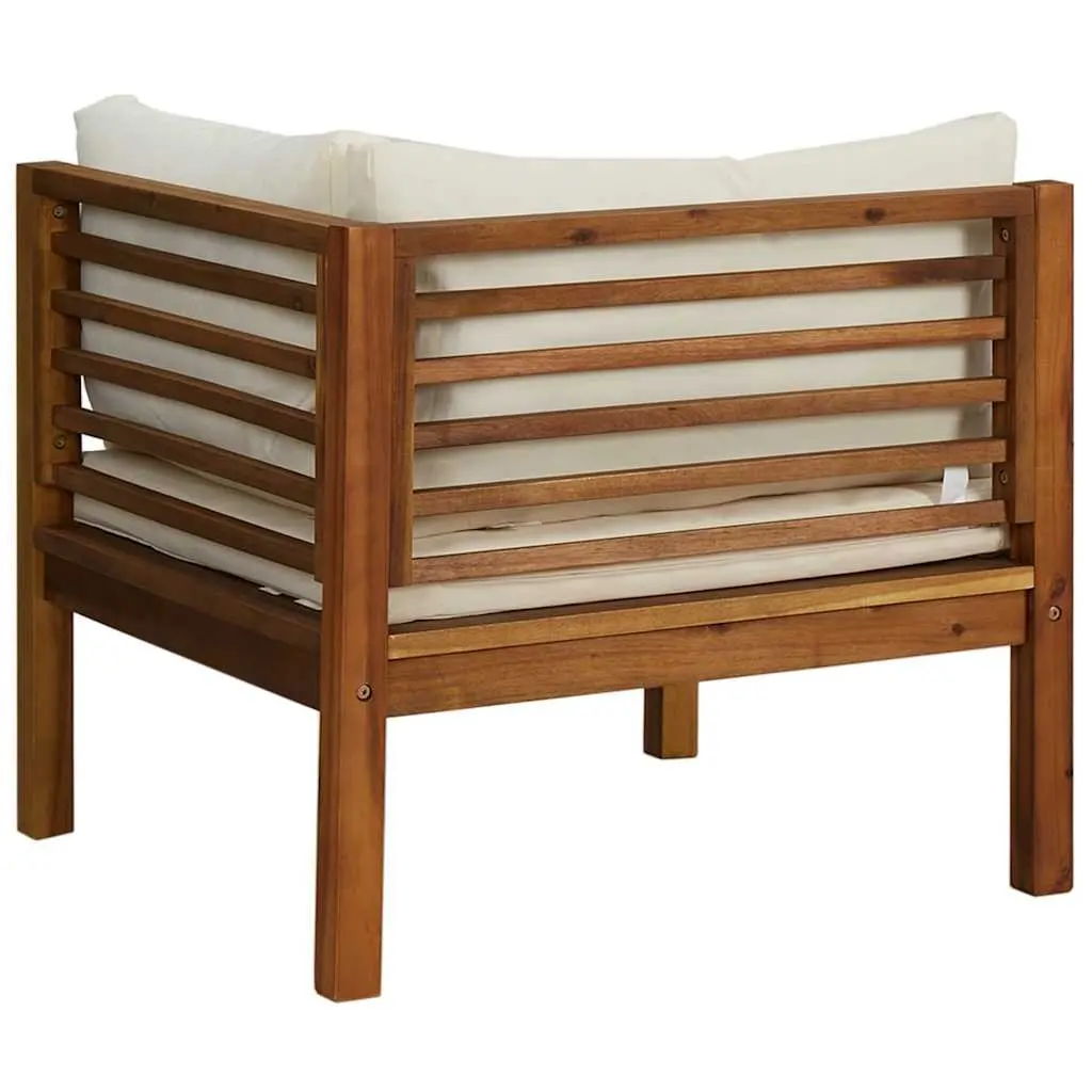 Outdoor Corner Sofa Set Garden Seating 2 Piece Solid Acacia Wood with White Cushions