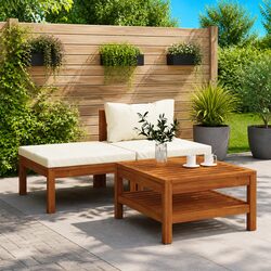 Outdoor Sectional Lounge Set 3 Piece Garden Sofa with Cushions Coffee Table