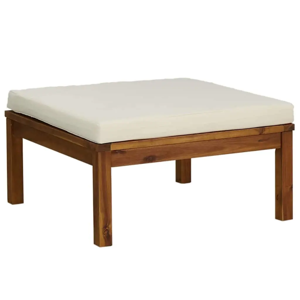 3 Piece Garden Lounge Set Outdoor Sofa Set Acacia Wood with Cream White Cushions