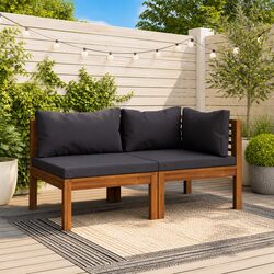 Outdoor Sectional Sofa Set: 2 Pieces of Acacia Wood