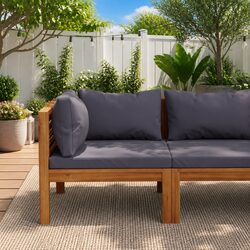 Outdoor Sectional Corner Sofa Grey Cushions Solid Acacia Wood Garden Lounge