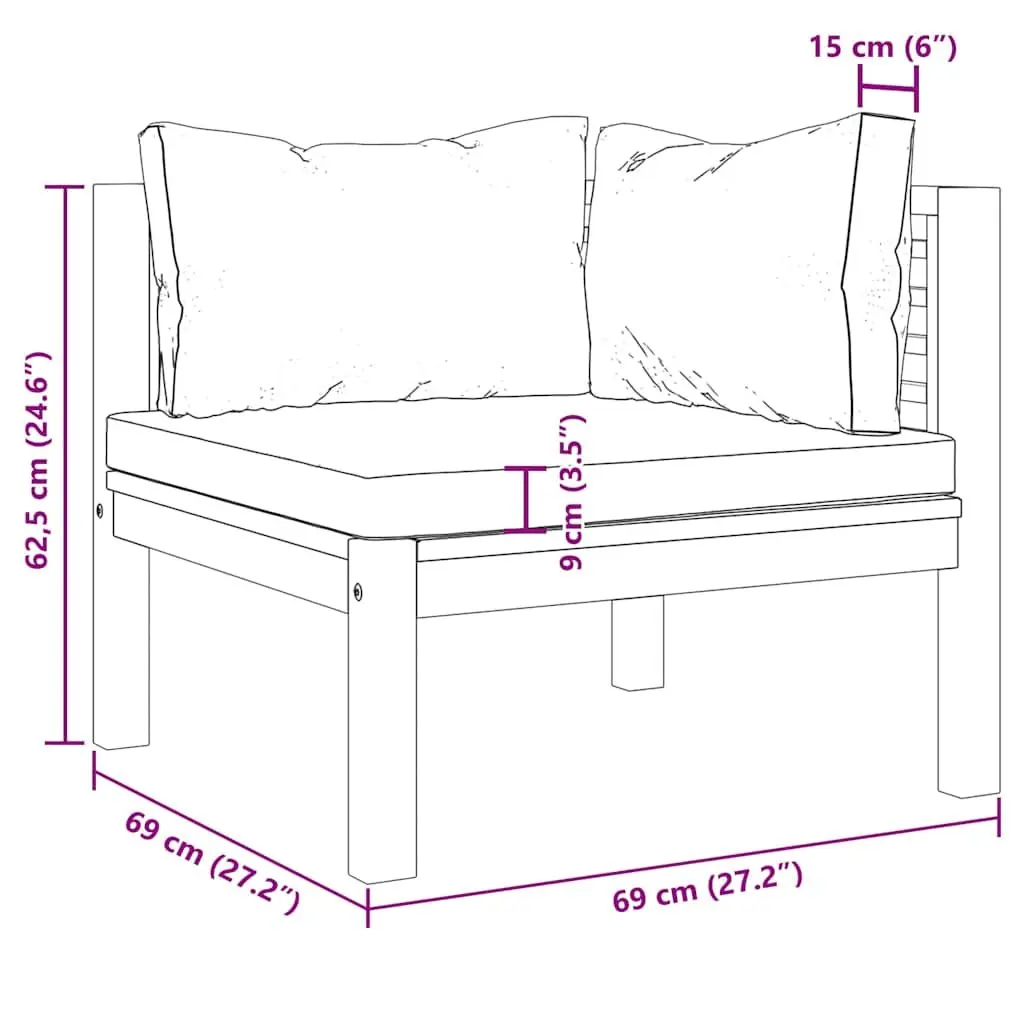 Outdoor Sectional Corner Sofa for Garden Patio Acacia Wood with Cushions