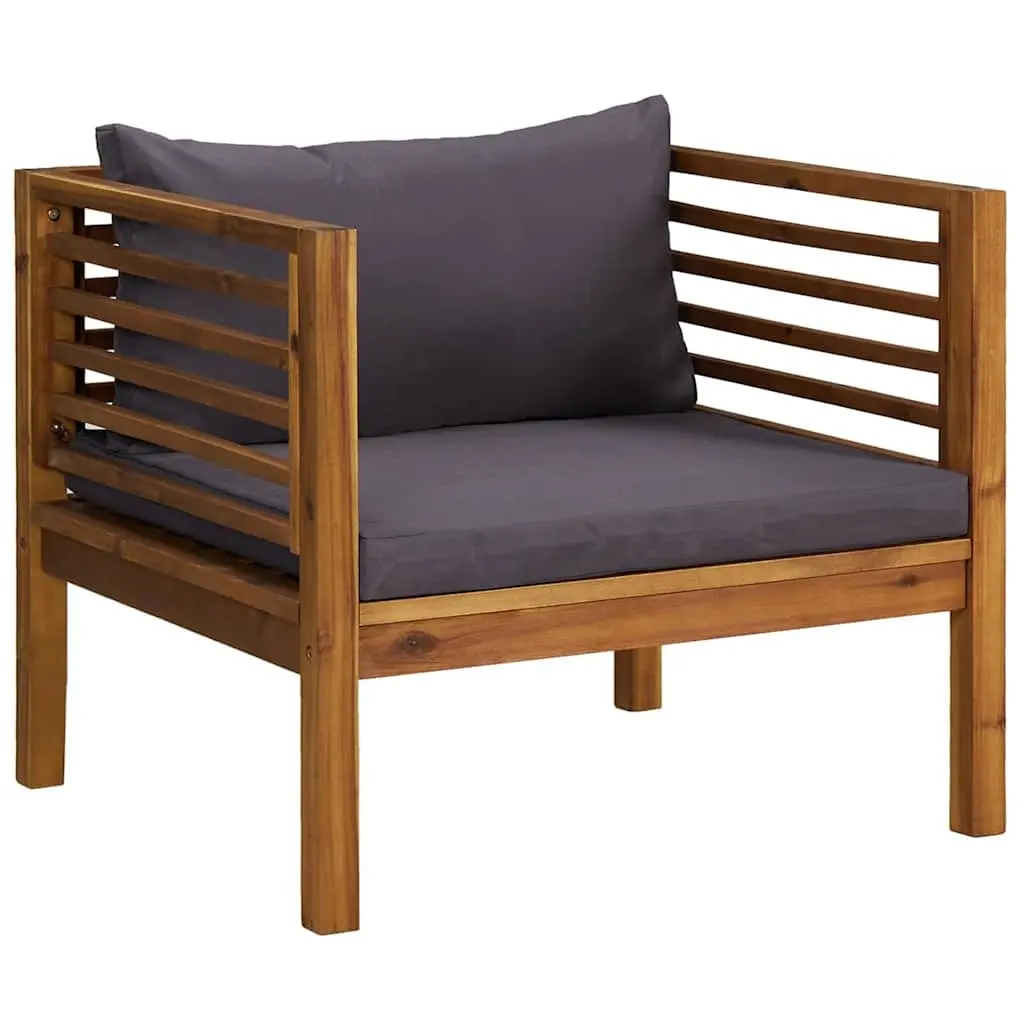 Garden Chair Outdoor Patio Seating Solid Acacia Wood with Dark Grey Cushions
