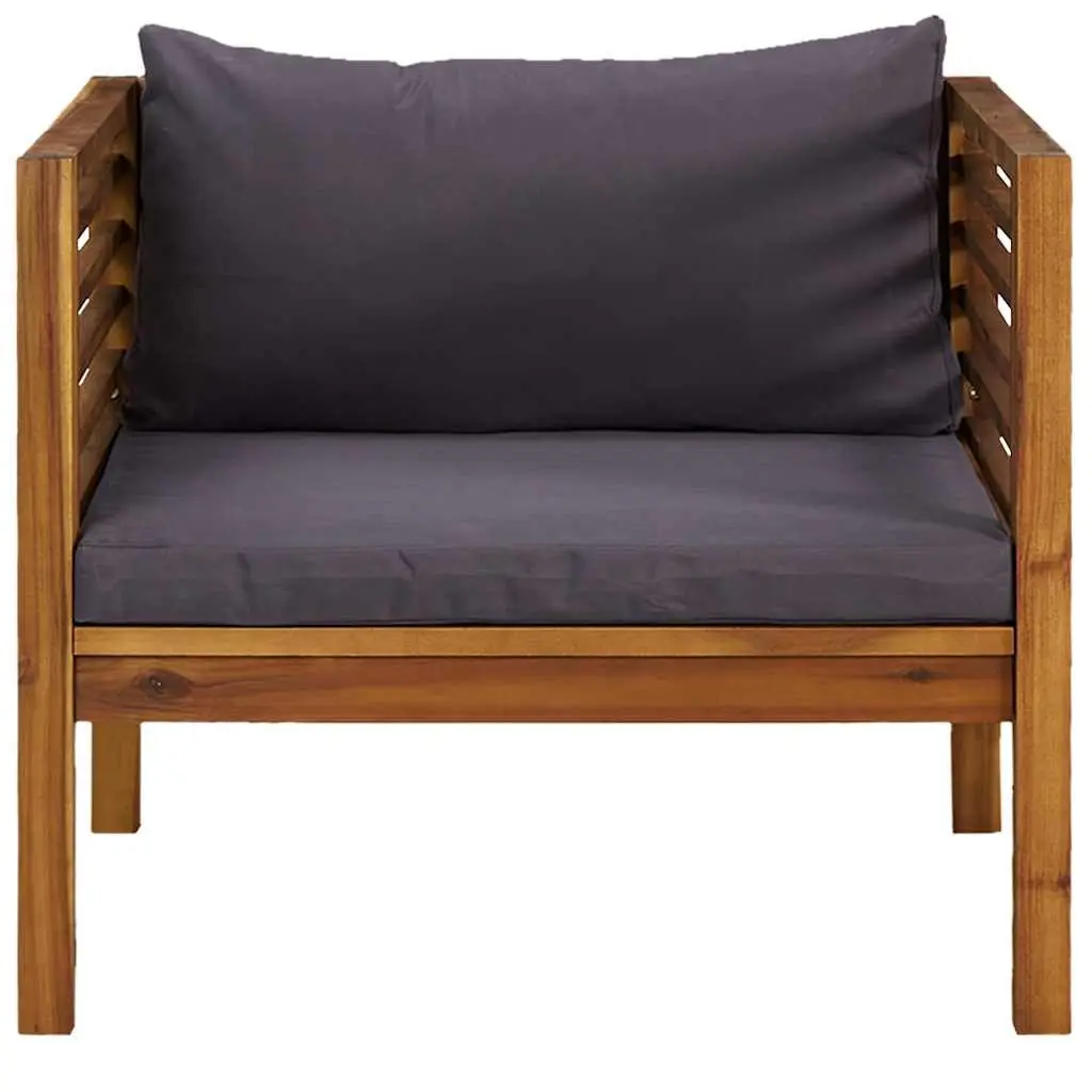 Garden Chair Outdoor Patio Seating Solid Acacia Wood with Dark Grey Cushions