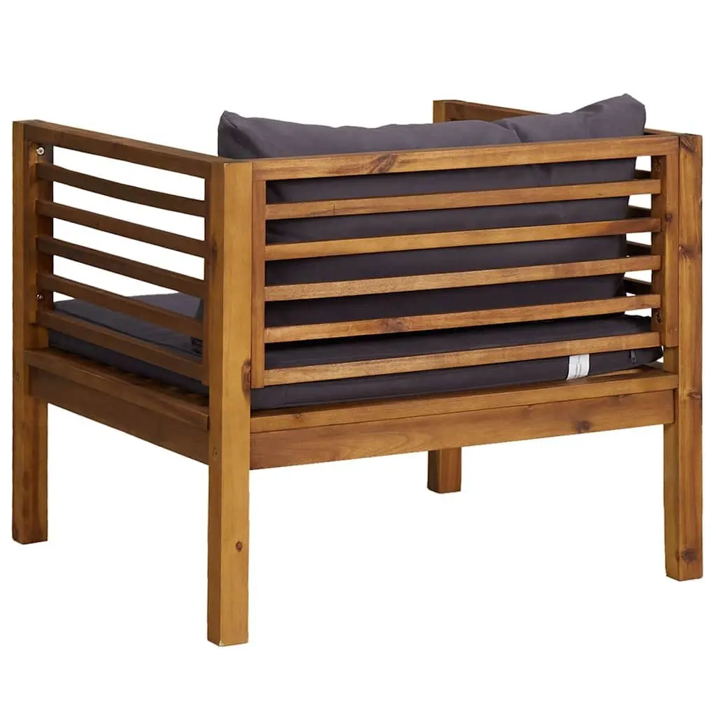 Garden Chair Outdoor Patio Seating Solid Acacia Wood with Dark Grey Cushions