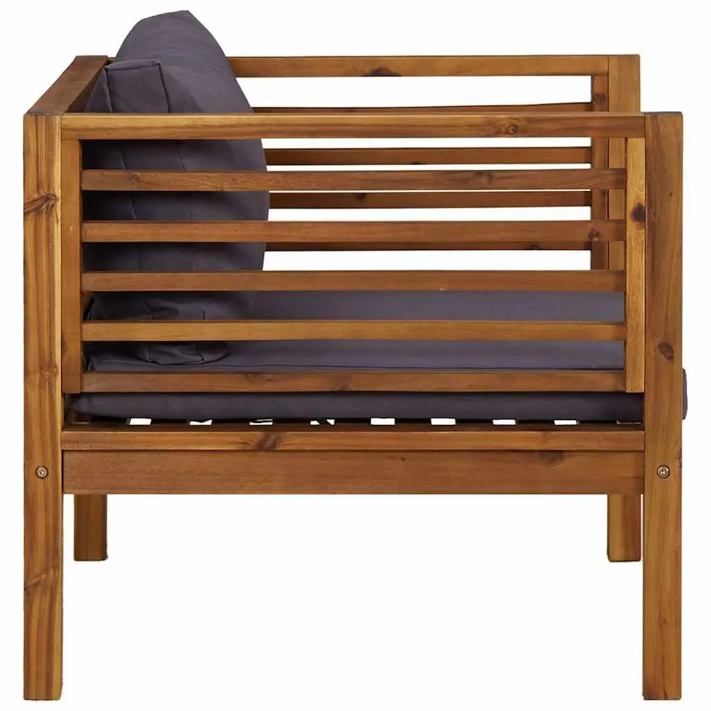 Garden Chair Outdoor Patio Seating Solid Acacia Wood with Dark Grey Cushions
