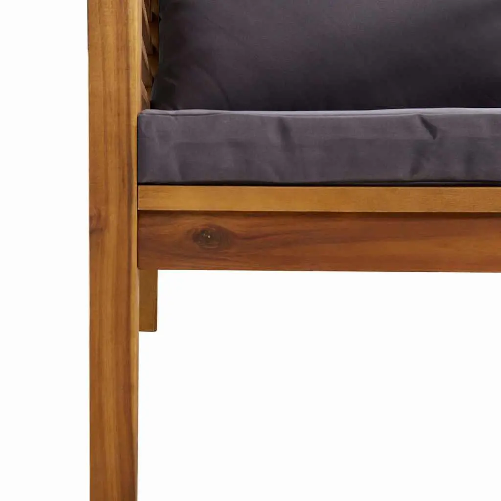Garden Chair Outdoor Patio Seating Solid Acacia Wood with Dark Grey Cushions