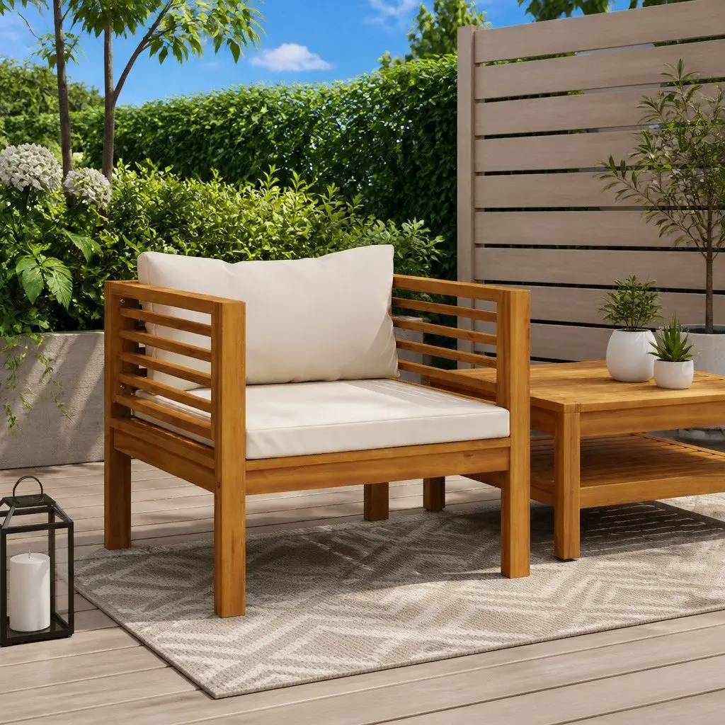 Garden Chair Outdoor Use Solid Acacia Wood with Cream White Cushions