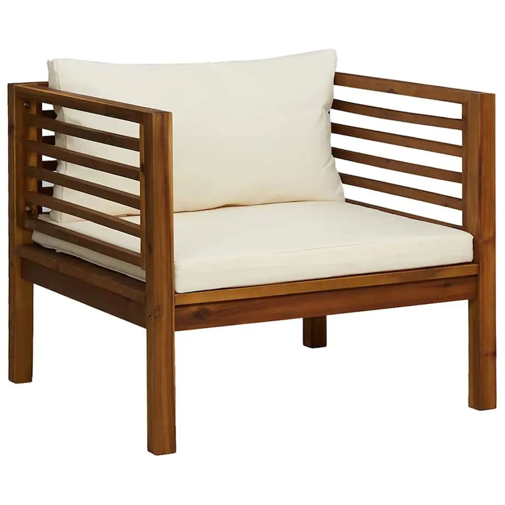 Garden Chair Outdoor Use Solid Acacia Wood with Cream White Cushions