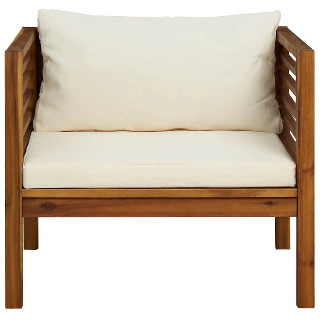Garden Chair Outdoor Use Solid Acacia Wood with Cream White Cushions