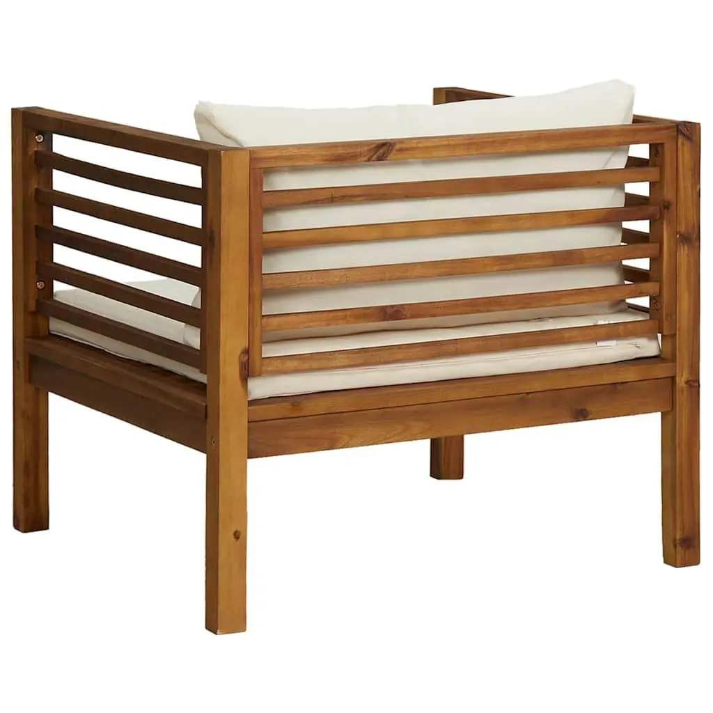 Garden Chair Outdoor Use Solid Acacia Wood with Cream White Cushions