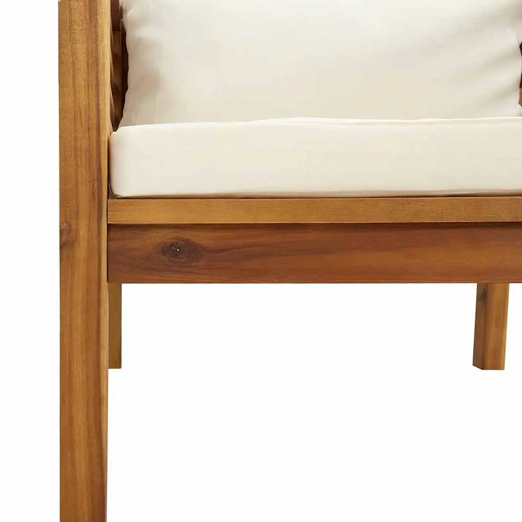 Garden Chair Outdoor Use Solid Acacia Wood with Cream White Cushions