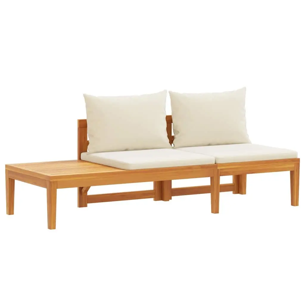 Garden Bench with Attached Table Cream White Cushions Solid Acacia Wood Outdoor
