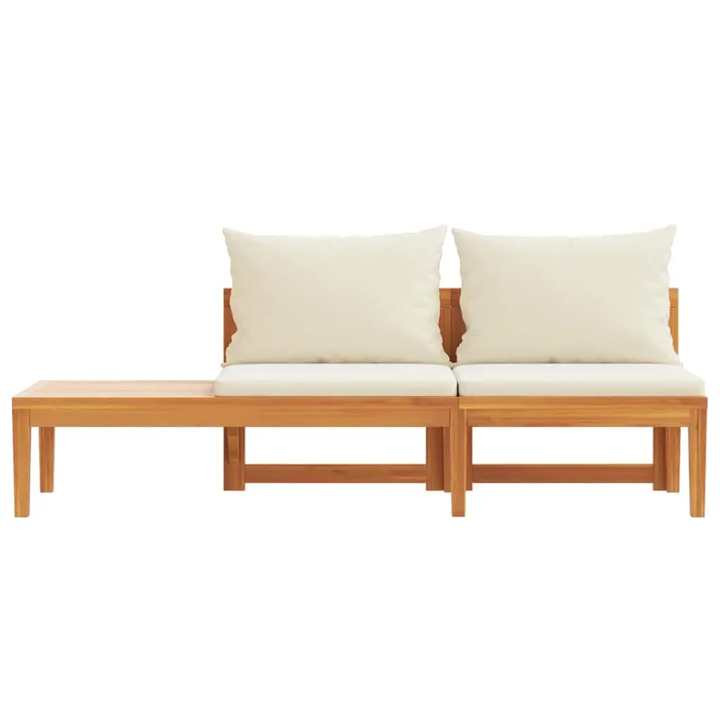 Garden Bench with Attached Table Cream White Cushions Solid Acacia Wood Outdoor