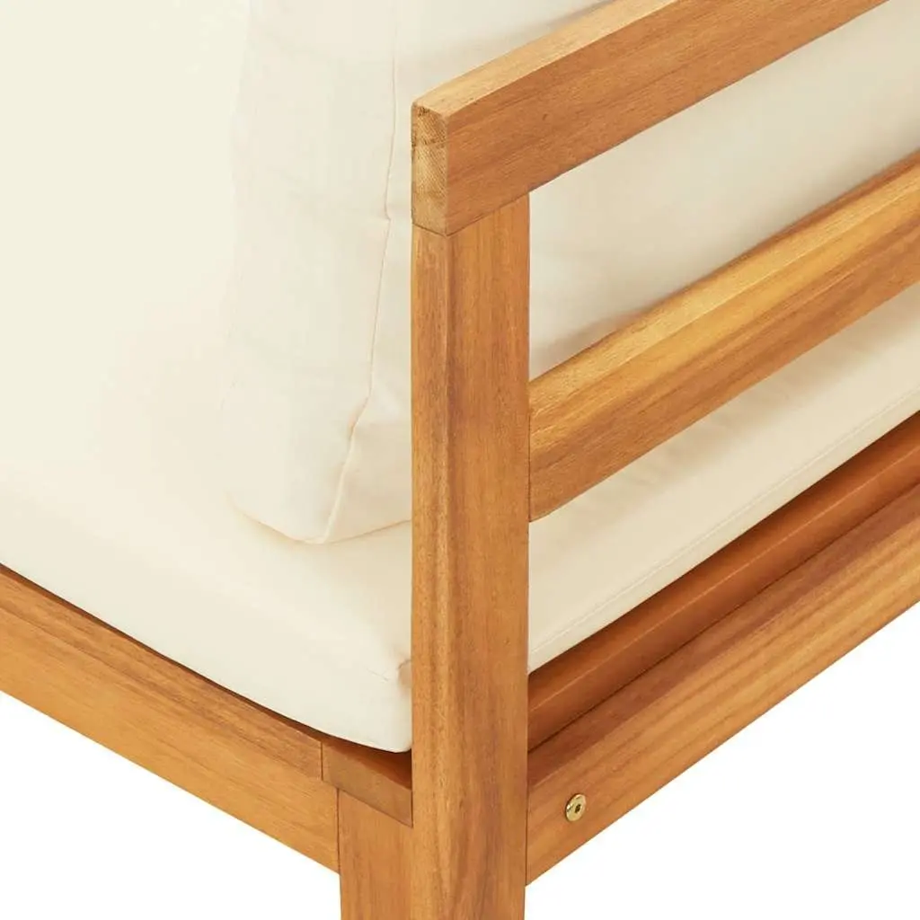 Garden Bench with Attached Table Cream White Cushions Solid Acacia Wood Outdoor