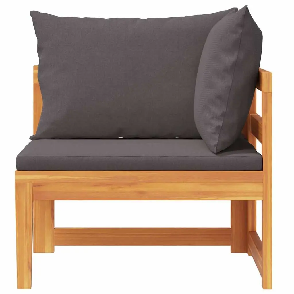Outdoor Corner Sofa Garden Sectional Acacia Wood with Dark Grey Cushions