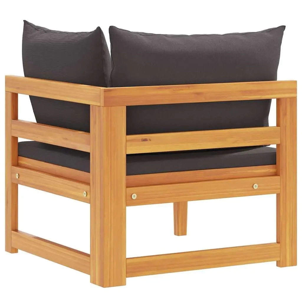 Outdoor Corner Sofa Garden Sectional Acacia Wood with Dark Grey Cushions