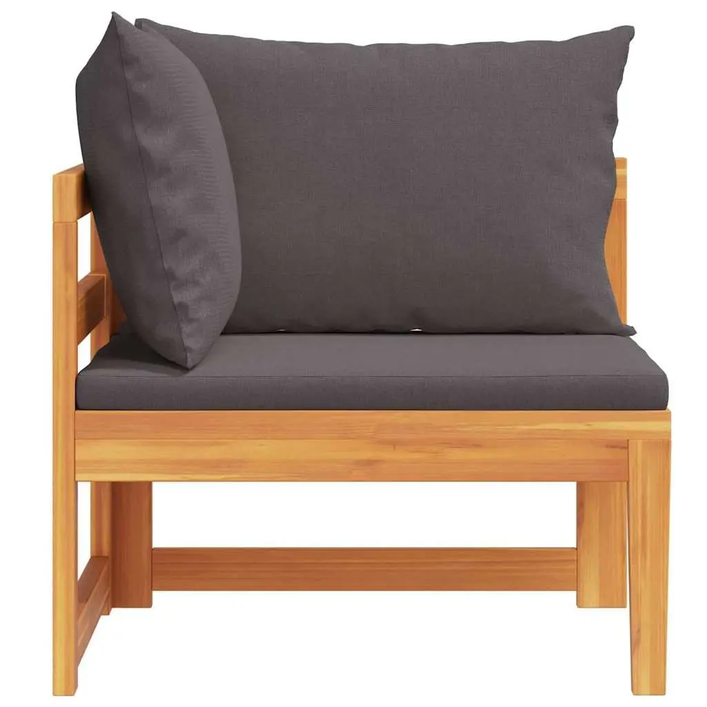 Outdoor Corner Sofa Garden Sectional Acacia Wood with Dark Grey Cushions