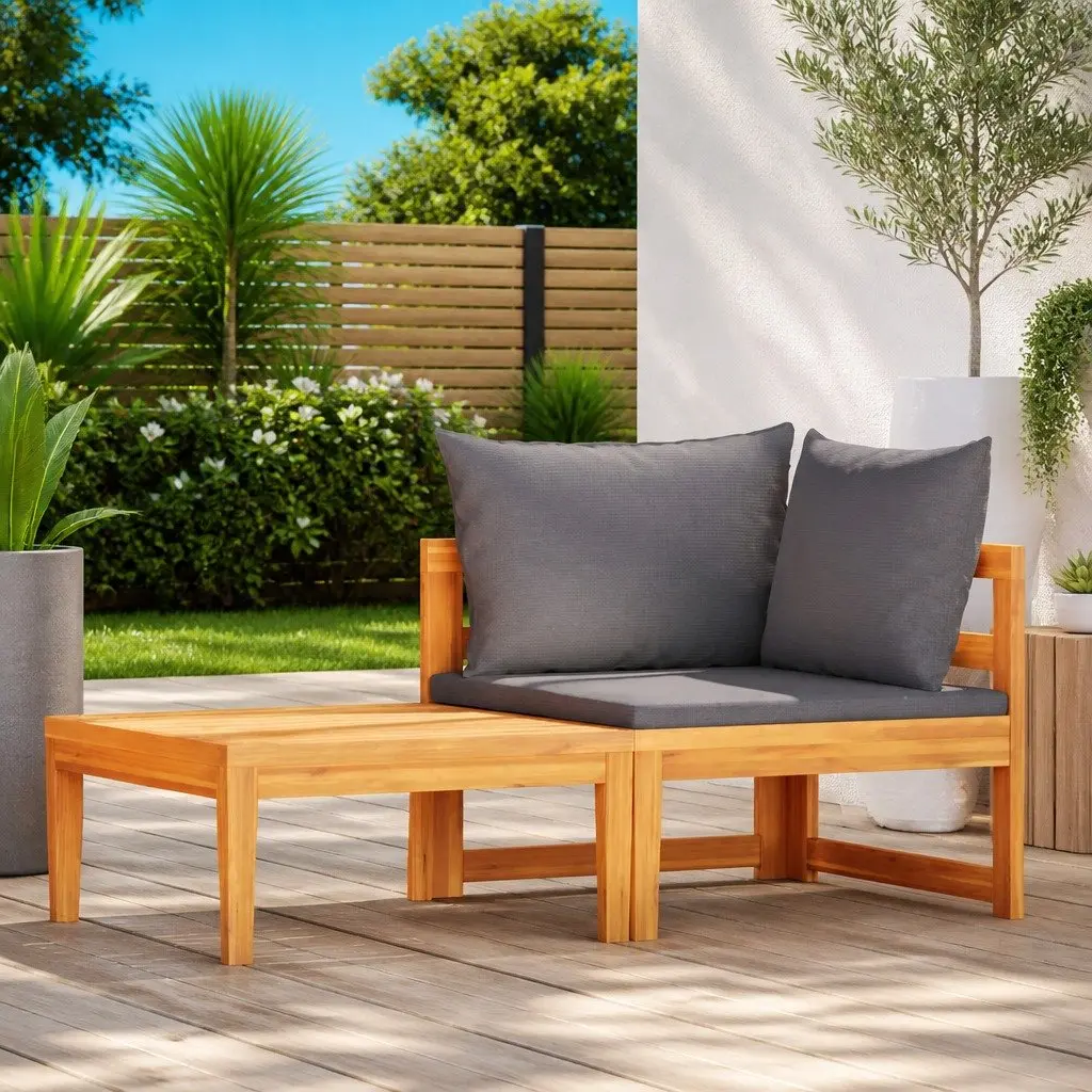 2 Piece Garden Lounge Set Outdoor Use Acacia Wood Sofa Chairs with Cushions