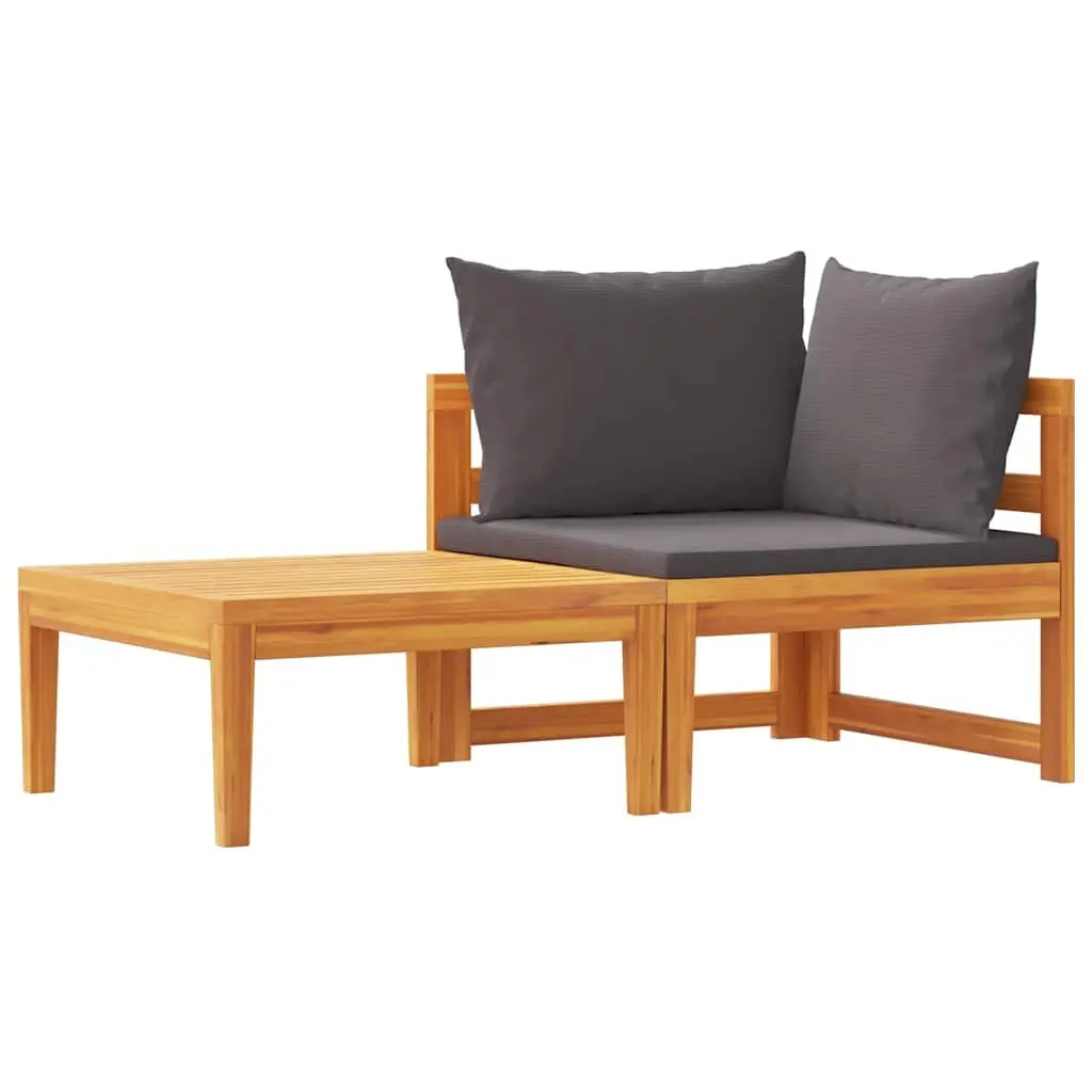 2 Piece Garden Lounge Set Outdoor Use Acacia Wood Sofa Chairs with Cushions
