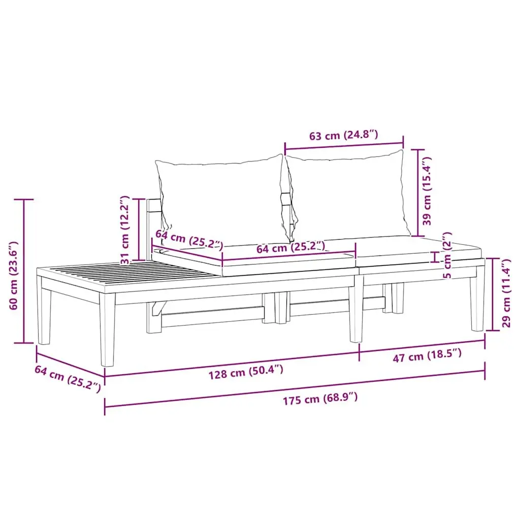 2 Piece Garden Lounge Set Outdoor Use Acacia Wood Sofa Chairs with Cushions