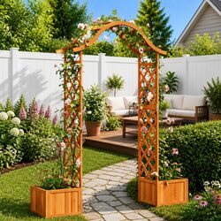 Wooden Garden Pergola Specs: Solid Firwood, Brown, Durable