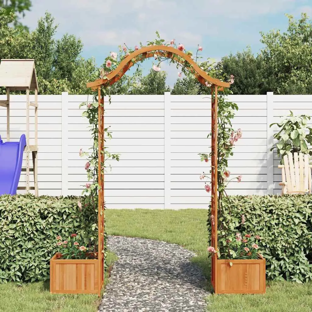 Wooden Garden Pergola with Planter Boxes Arch Outdoor Decorative Structure Brown