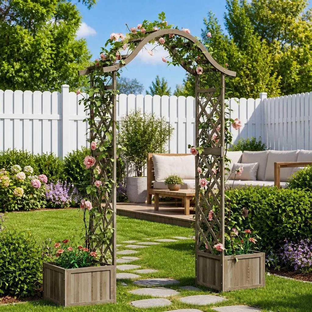 Grey Solid Firwood Garden Pergola