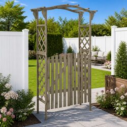 Garden Pergola with Gate: 116x40x204 cm Grey