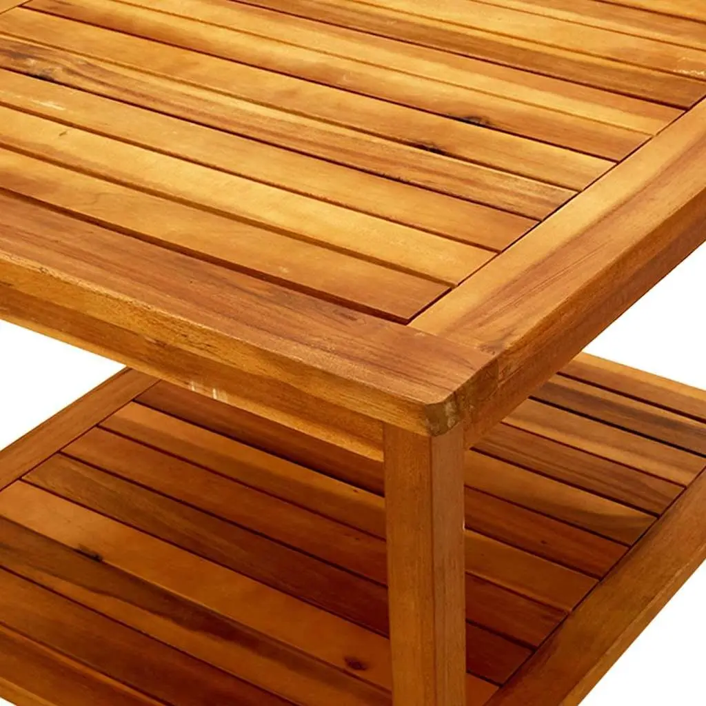 Coffee Table 60x60x45 cm Solid Acacia Wood Brown Slatted Tabletop Storage Shelf