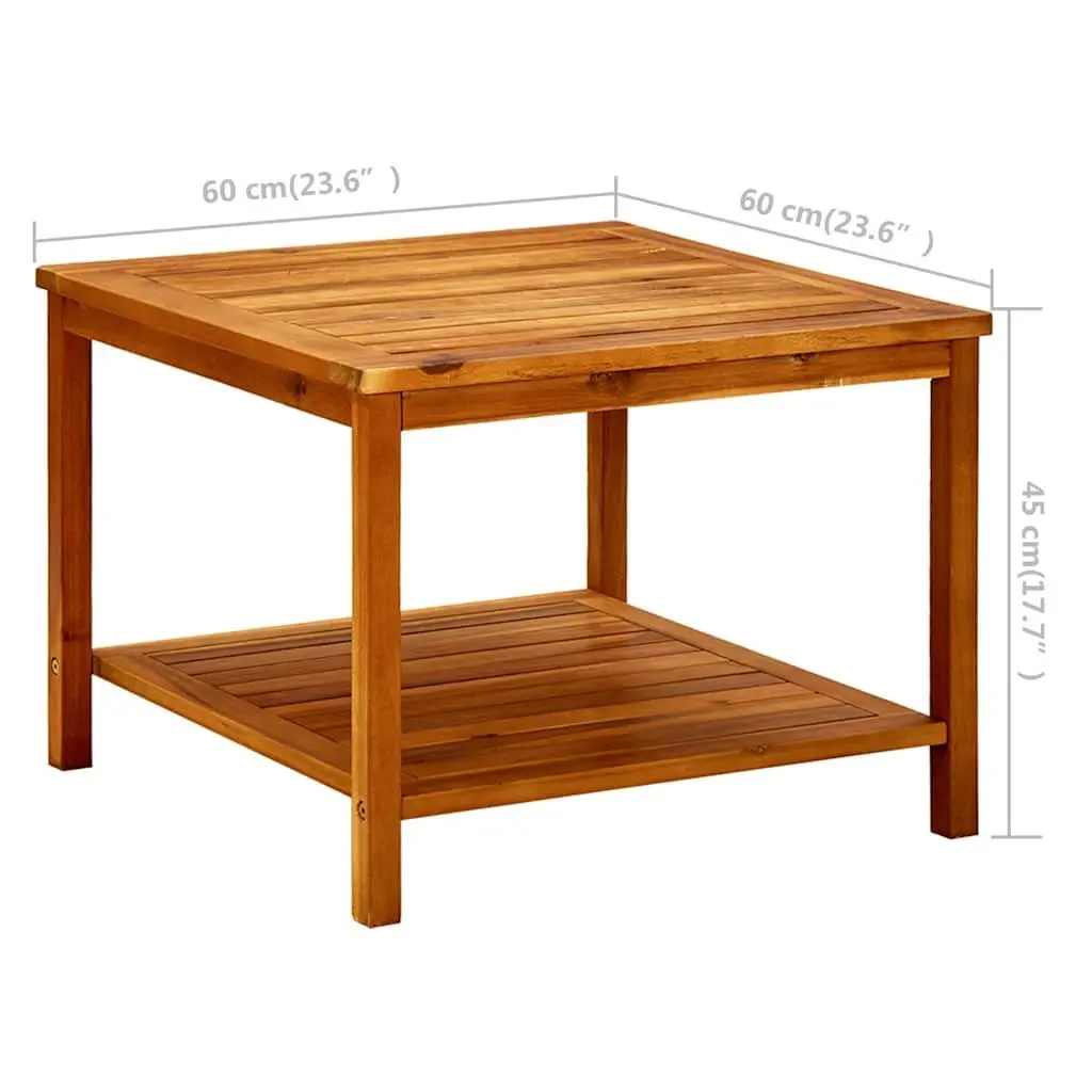 Coffee Table 60x60x45 cm Solid Acacia Wood Brown Slatted Tabletop Storage Shelf