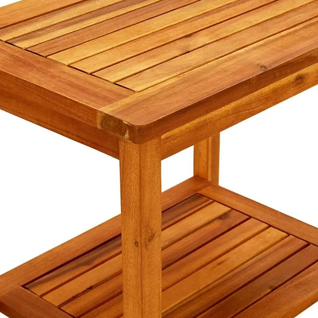 Coffee Table Solid Acacia Wood Brown Slatted Top Storage Shelf Accent Furniture